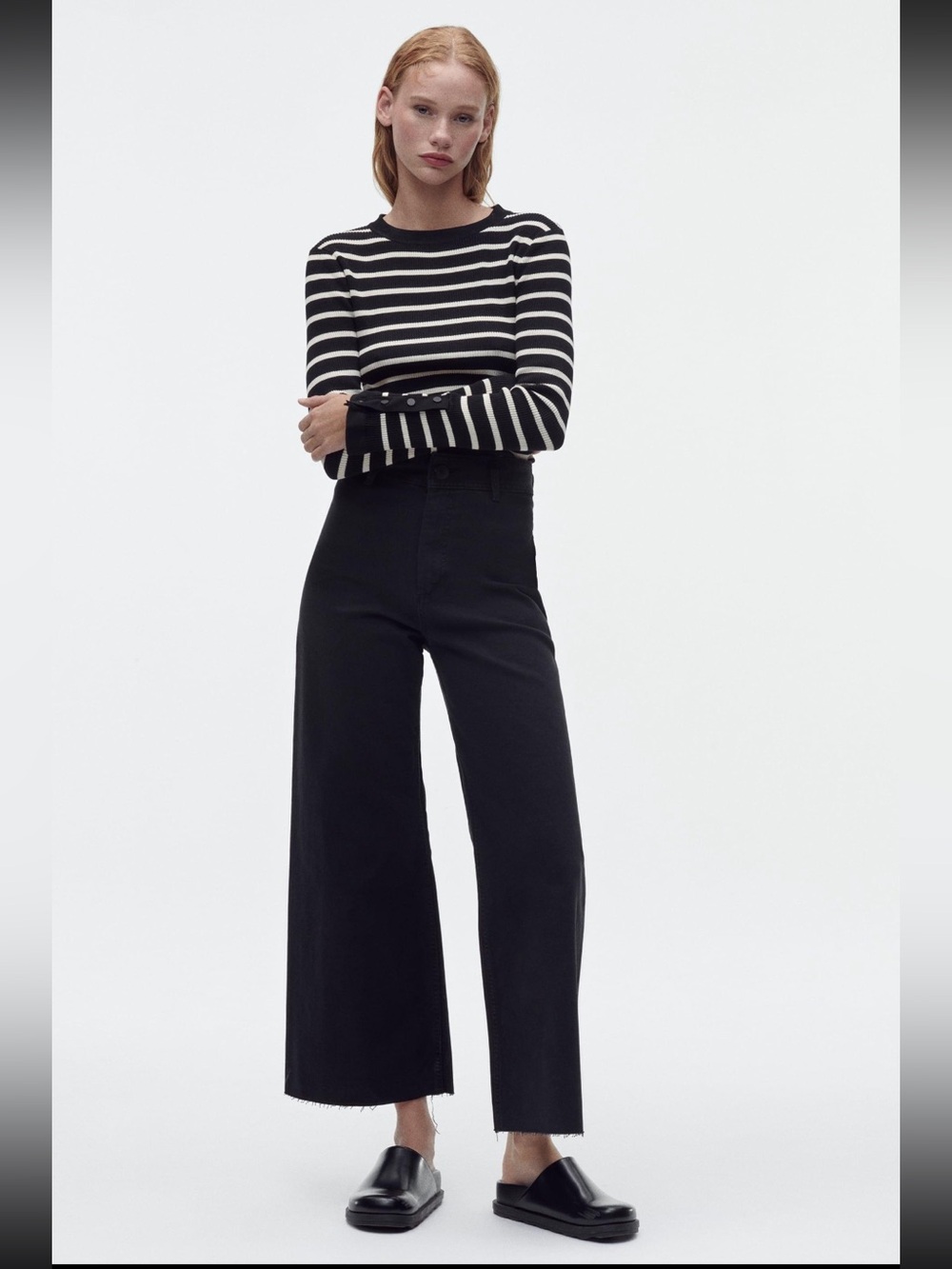 Zara High-Rise Wide Leg Marine Jeans Black Size 0 NWOT